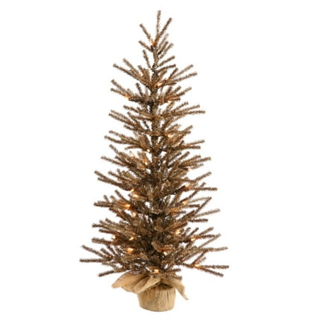 4 Pre Lit Golden Brown Artificial Christmas Tinsel Twig Tree In Burlap Base 4 Pre Lit Golden Brown Artificial Christmas Tinsel Twig Tree In Burlap Base