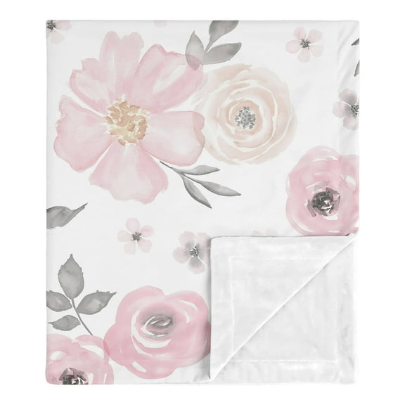 Sweet Jojo Designs Watercolor Floral Pink and Grey Baby Security Blanket