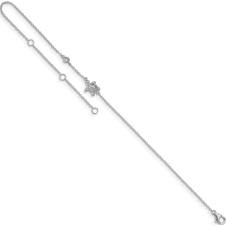 Sterling Silver Rhodium-Plated CZ Turtle With 2in Ext Anklet Sterling Silver Rhodium-Plated CZ Turtle With 2in Ext Anklet