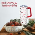 thumbnail image 3 of 30 Oz Insulated Stainless Steel Tumbler with Handle & Straw Lid - Leak Proof Travel Mug, Water Bottle, Coffee Cup - Red Cherry Print Design - Gift Ready Box for Women, 3 of 6