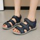 thumbnail image 2 of Bmisegm Ladies Summer Casual Solid Colour Hollow Rome Large Size Flat Bottom Thick Bottom Sandals Womens Sandals Summer Blue 6.5, 2 of 9