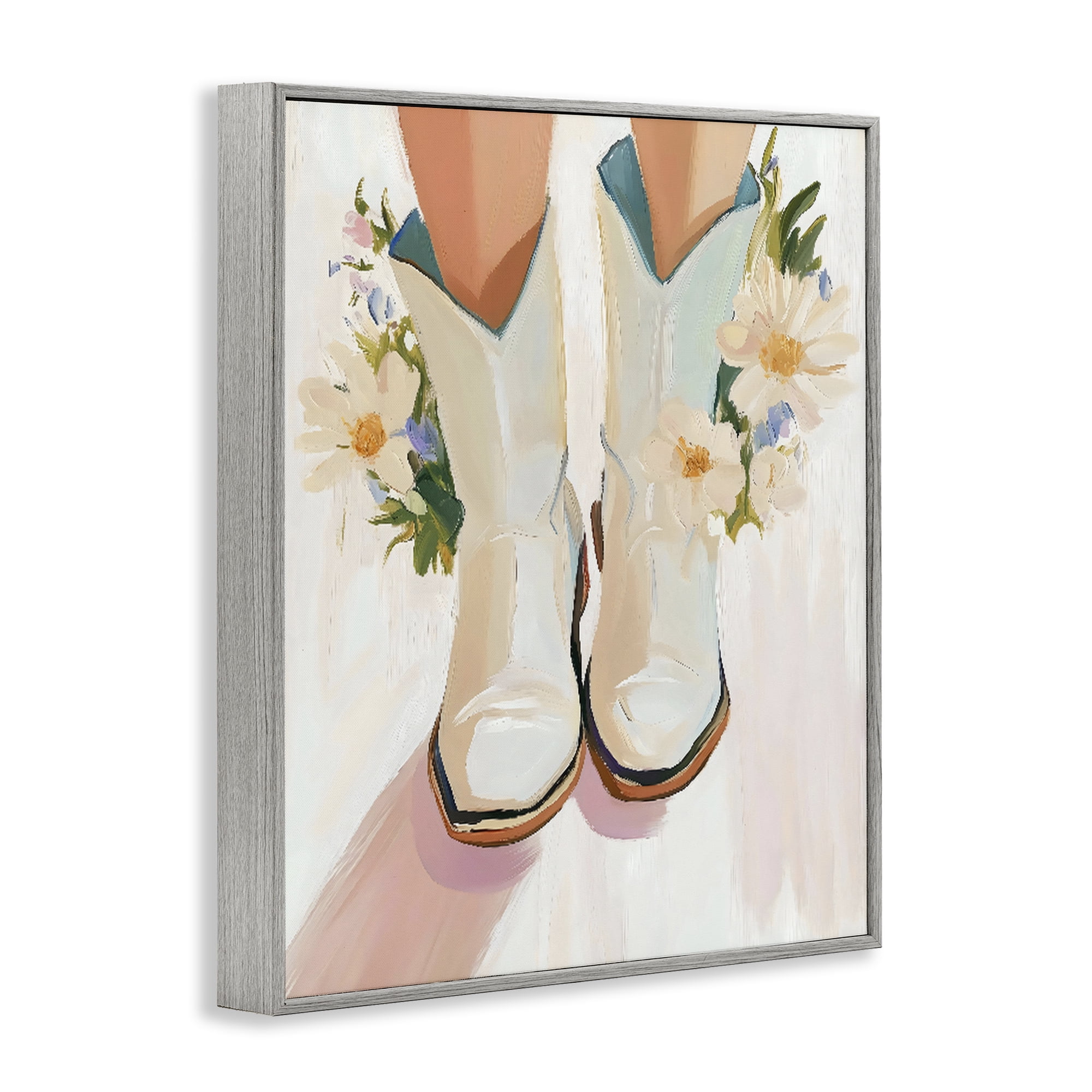 Stupell Industries Blooming Cowgirl Boots Gray Framed Giclee Art, design by The Prints Vibe