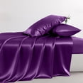 thumbnail image 3 of Yalamila Satin Sheet Set Queen Size, Purple 4 Pcs, Luxury Cooling Silky Soft 4 Pieces Bed Sheet Set with Deep Pocket Fitted Sheet, Flat Sheet and 2 Pillowcase for Hair and Skin, 3 of 10