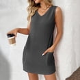 thumbnail image 5 of Summer Fashion Dresses for Womens 2026 Plus Size Solid Color Pocket Fashion Large Size Sleeveless V-Neck Dress, 5 of 5