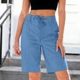 thumbnail image 2 of Byworldtasic Bermuda Shorts for Women Trendy High Waist Knee Length Chino Long Shorts Drawstring Summer Casual Short, 2 of 7