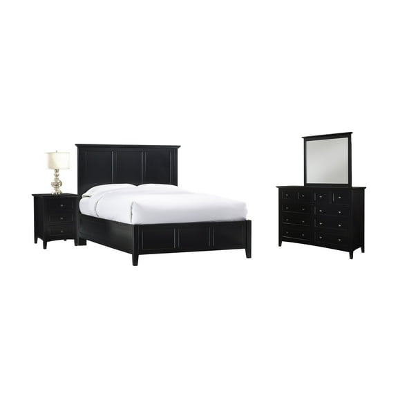 Pantego 4PC Queen Bed, Nightstand, Dresser & Mirror Set in Black Mahogany