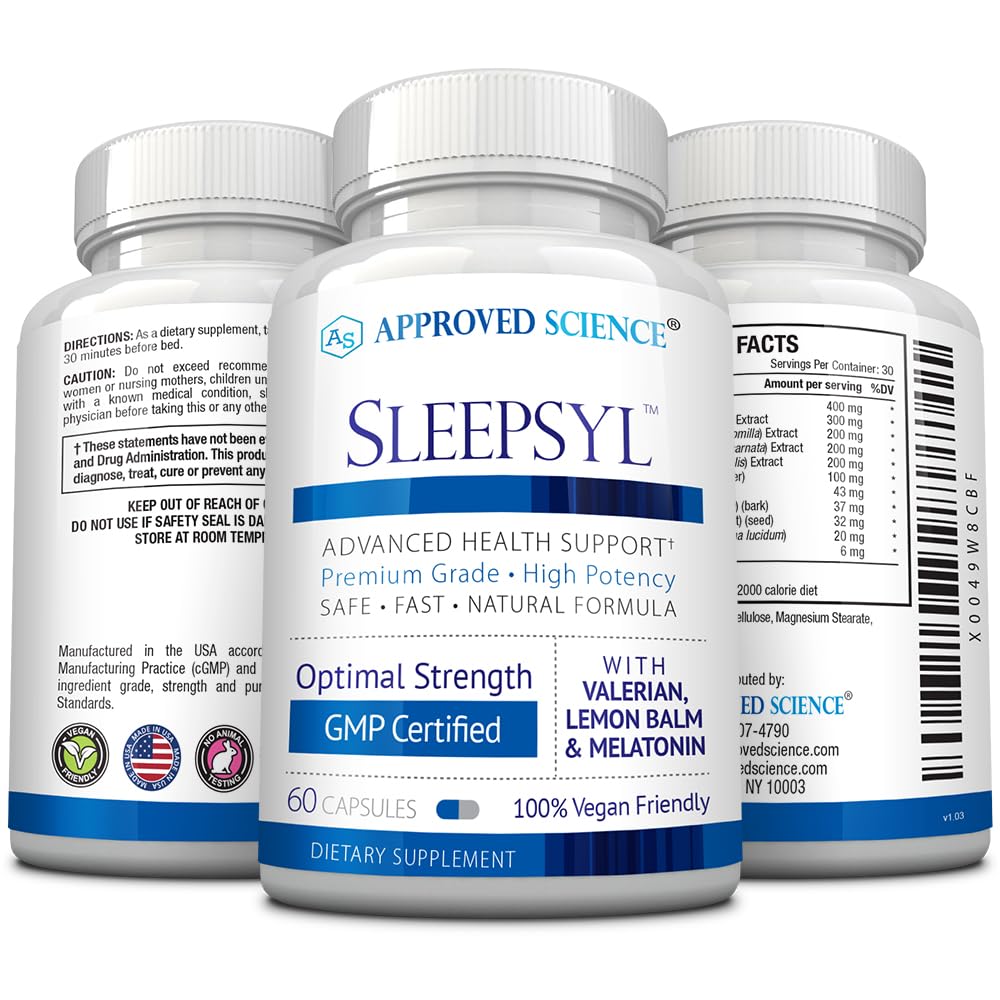 Approved Science Sleepsyl - Sleep Supplement - Valerian Root, Lemon Balm, Melatonin, Chamomile, L-Ornithine - Vegan, 60 Capsules (Pack of 3)