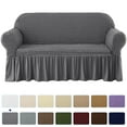 thumbnail image 1 of Subrtex Stretch 1-Piece Seersucker Loveseat Slipcover with Ruffle Skirt, Gray, 1 of 6