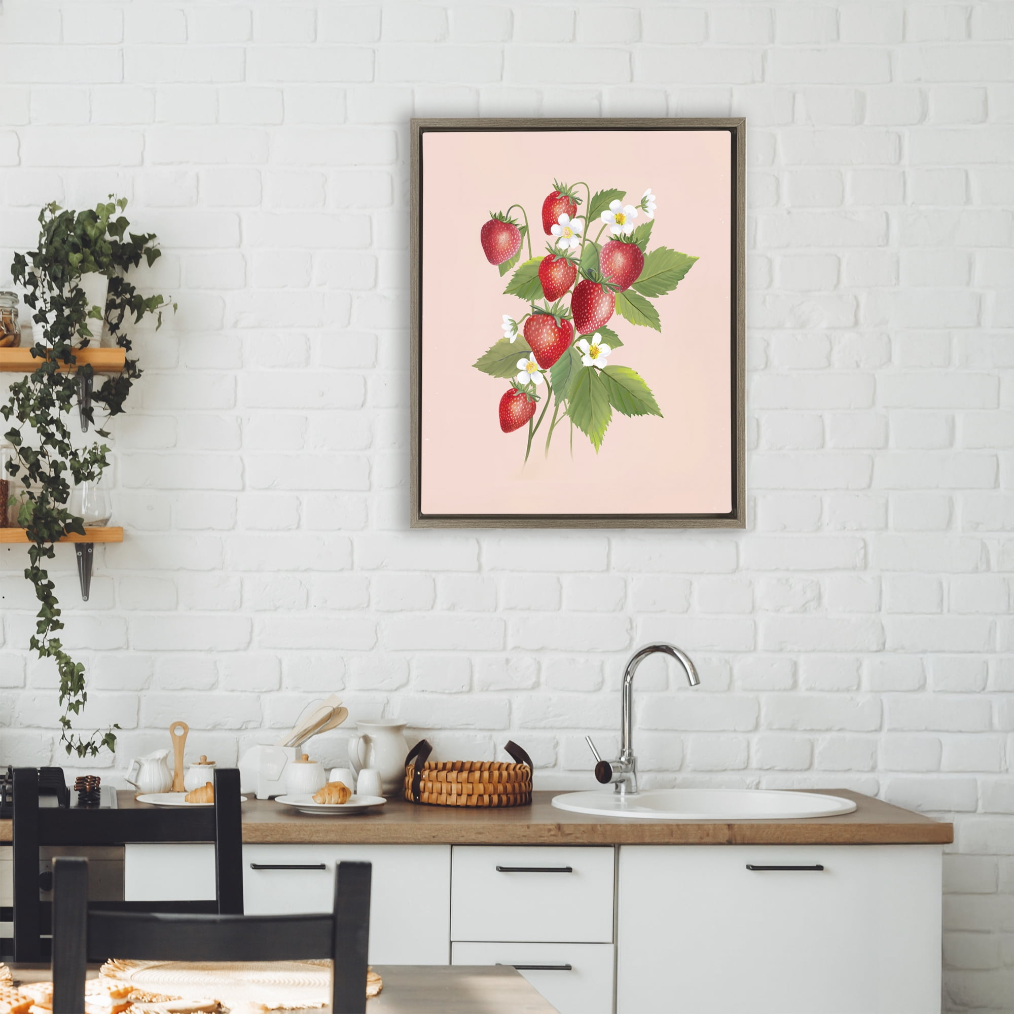 Stupell Industries Cottage Garden Strawberries Brown Framed Floater Canvas Wall Art, design by Diane Neukirch