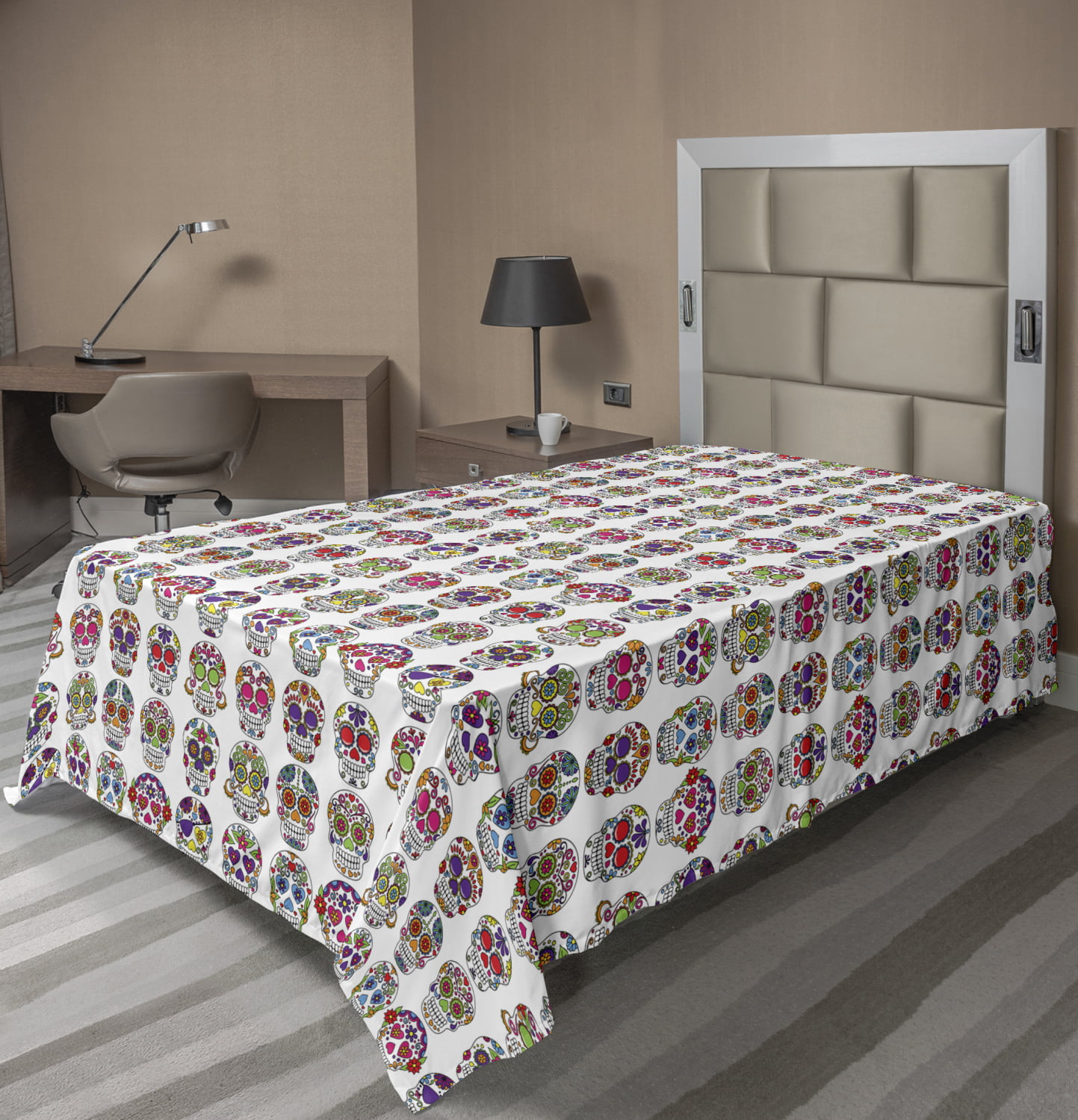 Ambesonne Sugar Skull Mexican Flat Sheet Top Sheet Decorative Bedding 6 Sizes 