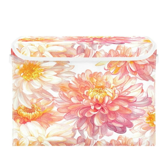 Storage Box With Lid 16.5x12.6x11.8In Foldable Stacked Household Storage Box Chrysanthemums Pink
