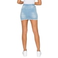 thumbnail image 3 of KHAKI & BLUE Women's Denim Skirt Knit Pull-On Elastic Drawstring Waist Frayed Hem Casual Mini Skirts with Pockets 79183Z-DM443 LT M, 3 of 4