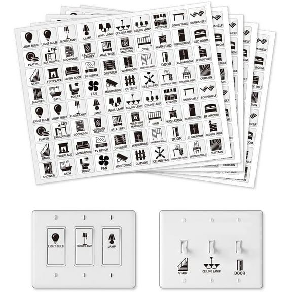 400 Pcs Light Switch Sticker Labels 39 Designs Transparent Switch ID Stickers Black Switchboard Label Decals for Home Kitchen Bathroom Office School Black