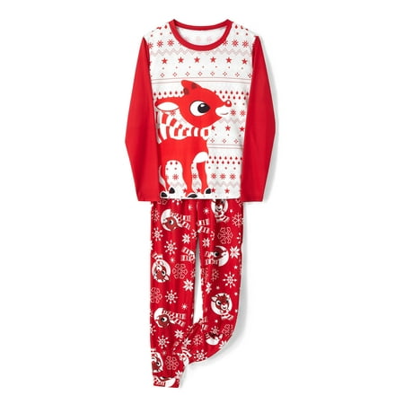 

Genuiskids Family Matching Christmas Pajamas Casual Parent-child Pajamas Cute Deer Snowflake Print Tops Trousers Home Clothes Set