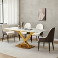 thumbnail image 5 of Leavader 63" White Stone Dining Table with Golden Carbon Steel Base, No Chairs, 5 of 5
