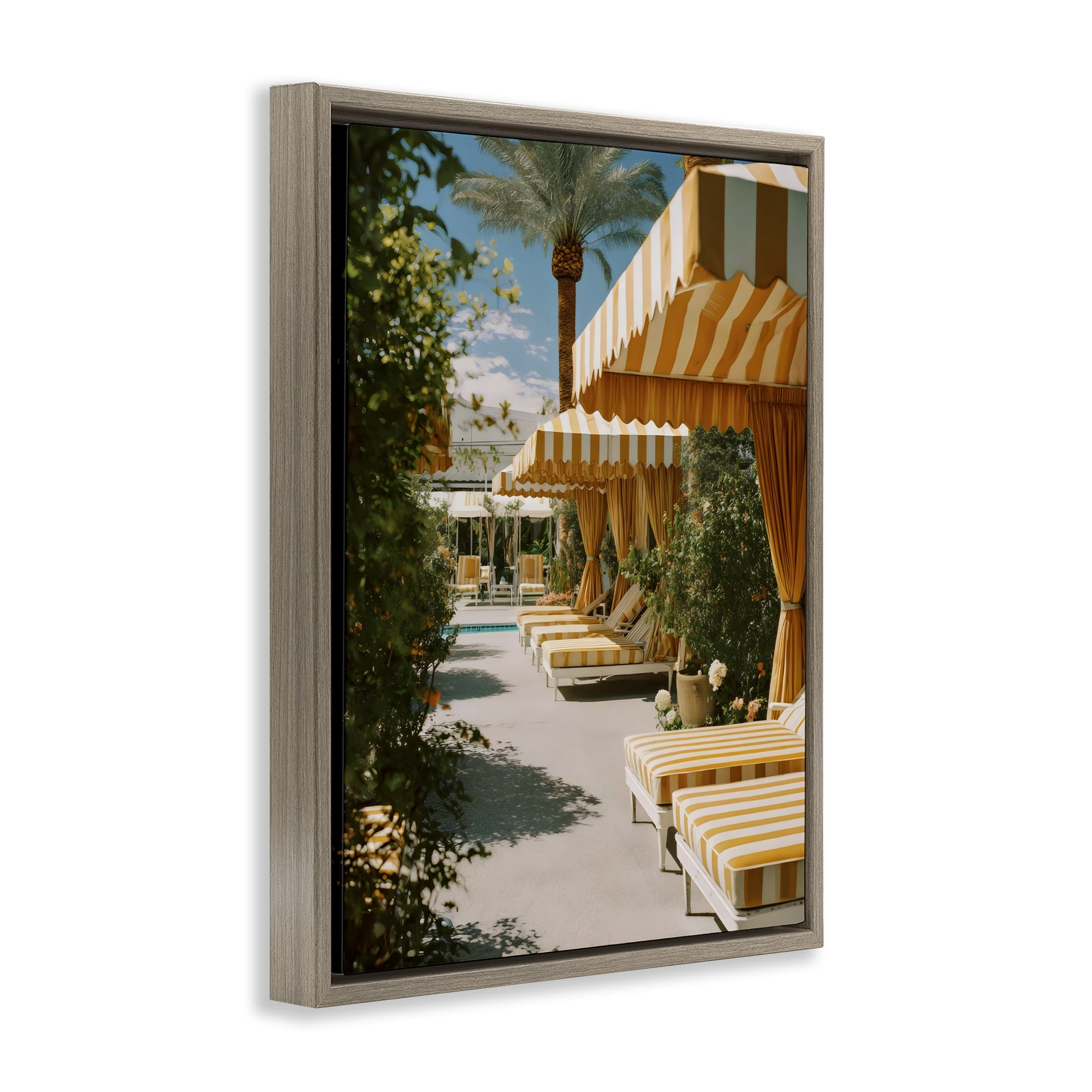Stupell Industries Vintage Cabanas at Poolside Brown Framed Floater Canvas Wall Art, design by Franklyn Gregory