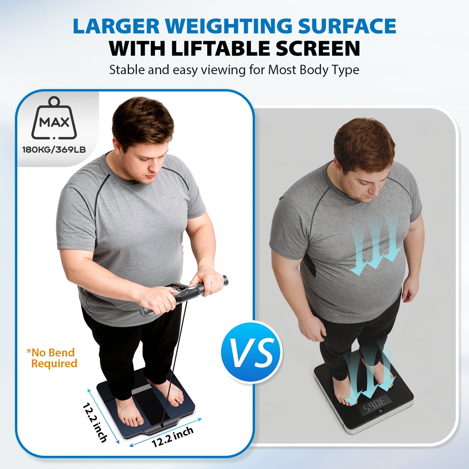 ABLEGRID Scale for Body Weight and Fat Percentage, 8-Electrode Smart Body Fat Scale, Large Display Digital Weight  Scale, 26 Body Composition Metrics BMI with Fitness App, 400lb, Black