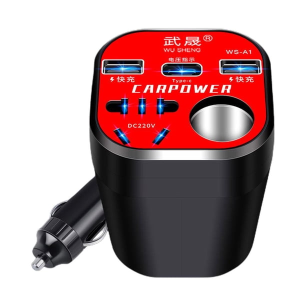 Ruifaya 1X Inversor convertidor tipo taza montado en el automóvil Cargador QC, Convertidor✨✨ Coche