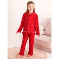 thumbnail image 3 of Usaibhir Toddler Kids Baby Girl Solid Pjs Ruffle Long Sleeve Button Shirt Top and Pants Cotton 2Piece Pajamas Set 18M-6T, 3 of 11