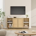 thumbnail image 3 of Studyset Rattan TV Stand for 70 Inch, Entertainment Center with Storage Shelves – Wooden Media Console Cabinet for Living Room, Bedroom, Nature Oak, 3 of 6
