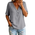 thumbnail image 4 of Only Moment Womens Blouses Spring Tops V Neck Summer Sweater Spring Tunic Dressy Casual Blouses Business Cute Trendy Short Sleeve Shirt 2026 T Shirts for Women Grey,M, 4 of 6