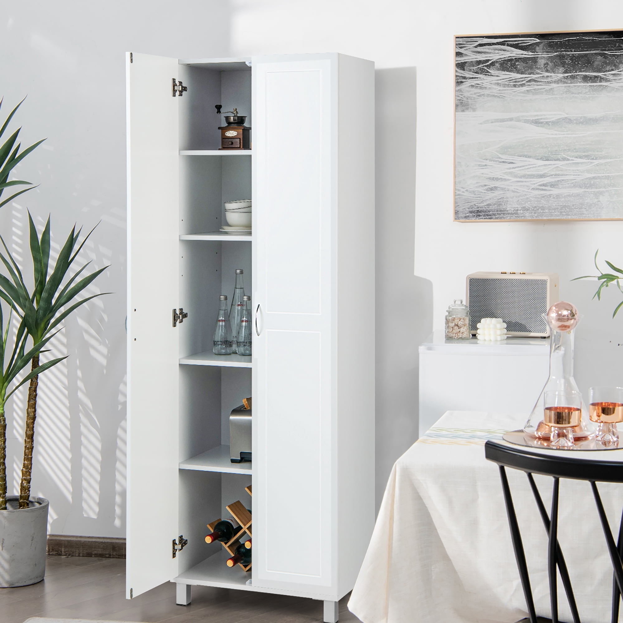 Costway 73.5'' White Tall Pantry Cabinet, Double Door Storage