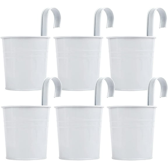 Set of 6 Indoor Hanging Metal Flower Pots with Removable Hook Gardening Decoration - White