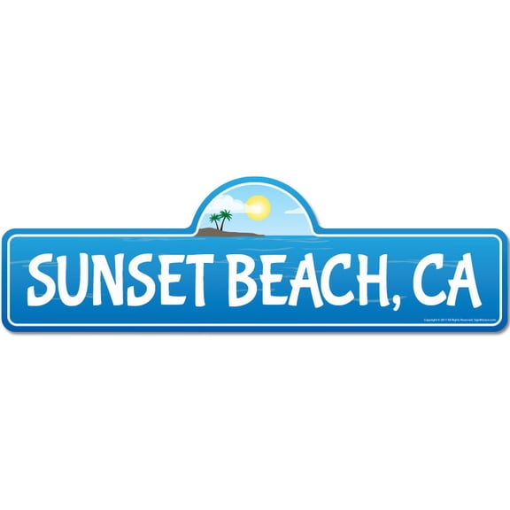 Sunset CA California Beach Street Sign | Indoor/Outdoor | Surfer Ocean Lover Décor For Beach House Garages Living Rooms Bedroom | Signmission Personalized Gift
