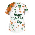 thumbnail image 2 of Print Scrub Tops Women Irish Shamrock Printed V-Neck Breathable T-Shirts Short Sleeve Professionals Soft Stretch St. Patrick's Day Workwear Shirt with Pockets (White), 2 of 3