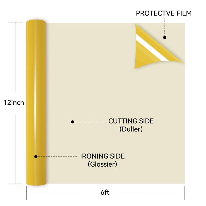 HTVRONT Heat Transfer Vinyl Roll-12" x 6ft Vinyl for Shirts, Iron on Vinyl for All Cutting Machine - Easy to Cut & Weed for Heat Transfer Design-Yellow