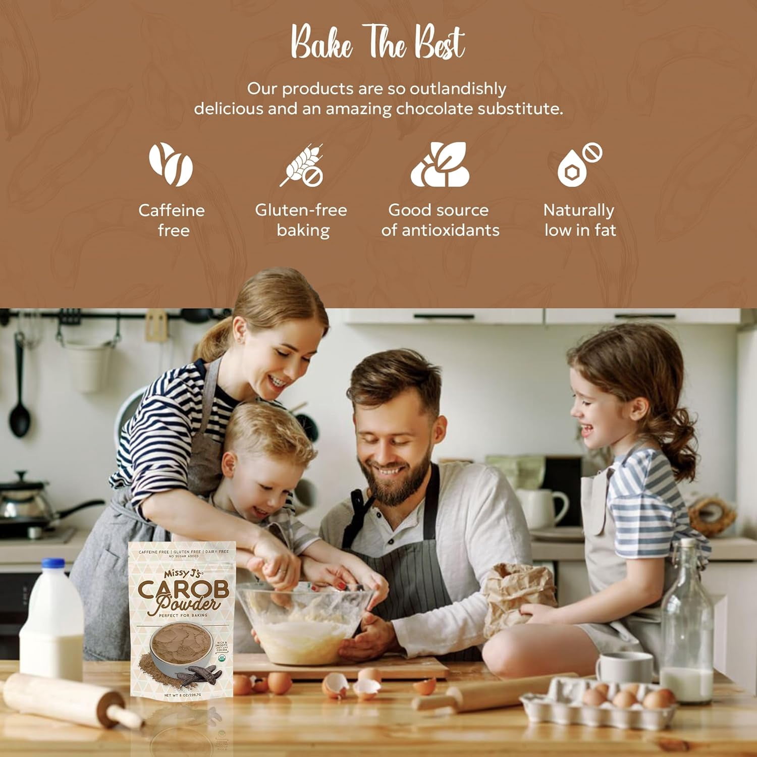Missy J's Carob Chips Sampler Pack 3 Flavors Vegan Healthy Desserts, Gluten Free Snacks and Treats