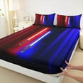 thumbnail image 3 of Manfei Neon Light Sword Twin Sheet Sets,Cartoon Gradient Light Twin Fitted Sheet,Red Blue Lines Flat Sheet For Kids,Luxury Bedroom Decor,3-Piece, 3 of 7