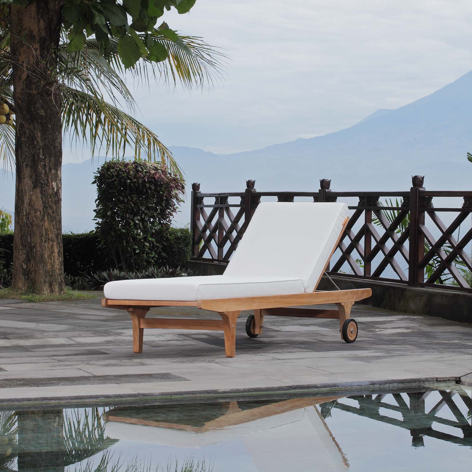 Modway Saratoga Outdoor Patio Teak Chaise Lounge in Natural White