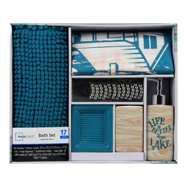 Mainstays 17Piece Bathroom Set, Lake Time