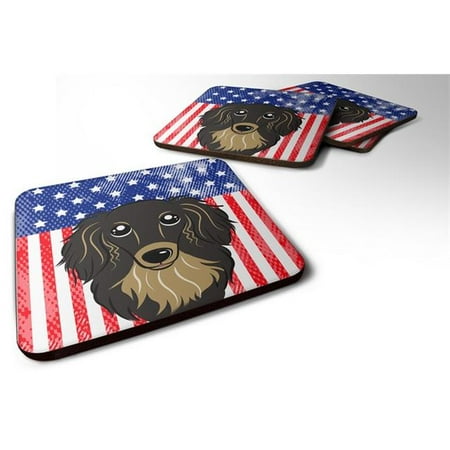

American Flag & Longhair Black & Tan Dachshund Foam Coaster Set of 4