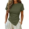 thumbnail image 3 of VBVC Women's Crew Neck Short Sleeve T-Shirt,Ladies Ruched Slim Fit Asymmetric Hem Top,Casual Form Fitting Basic Tee for Women,Army Green,S-2XL, 3 of 9