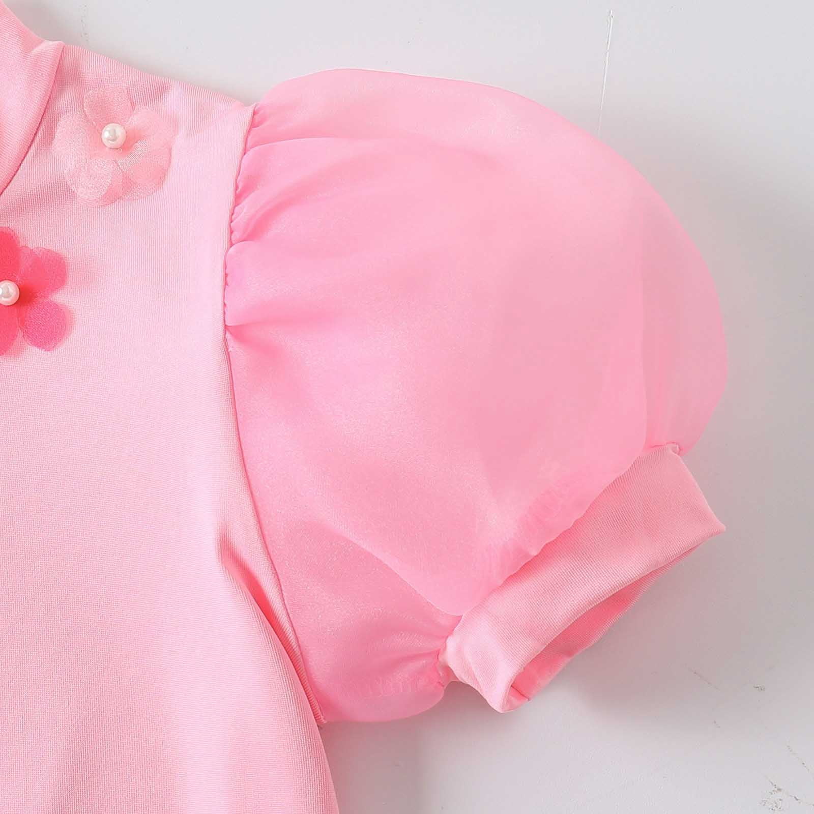 mgoYE Toddler Baby Girl Clothes Summer Floral Print Short Sleeve Tee Shirt Jeans Shorts Cute Outfit Girls Clothing Set Size 2-3 Years Pink