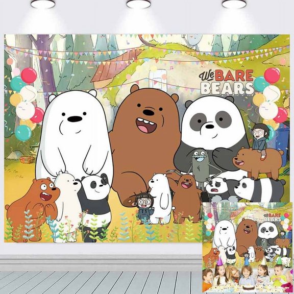 Bare Bear Backdrop Banner Party Supplies Poster Movie Theme Background for Photography Kids Birthday Decorations