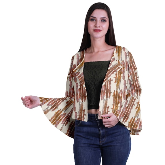 Moomaya Front Open Printed Shrug Cardigan Full Bell Sleeves Summer Clothes For Women