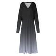 thumbnail image 4 of Cavosen Long Sleeve Maxi Dress Women Gray Trendy Dress High Waist V-Neck Calf Length Long Dress Gradient Casual Dress Flowy Party Dresses Vacation Fall Winter Clothes M, 4 of 5
