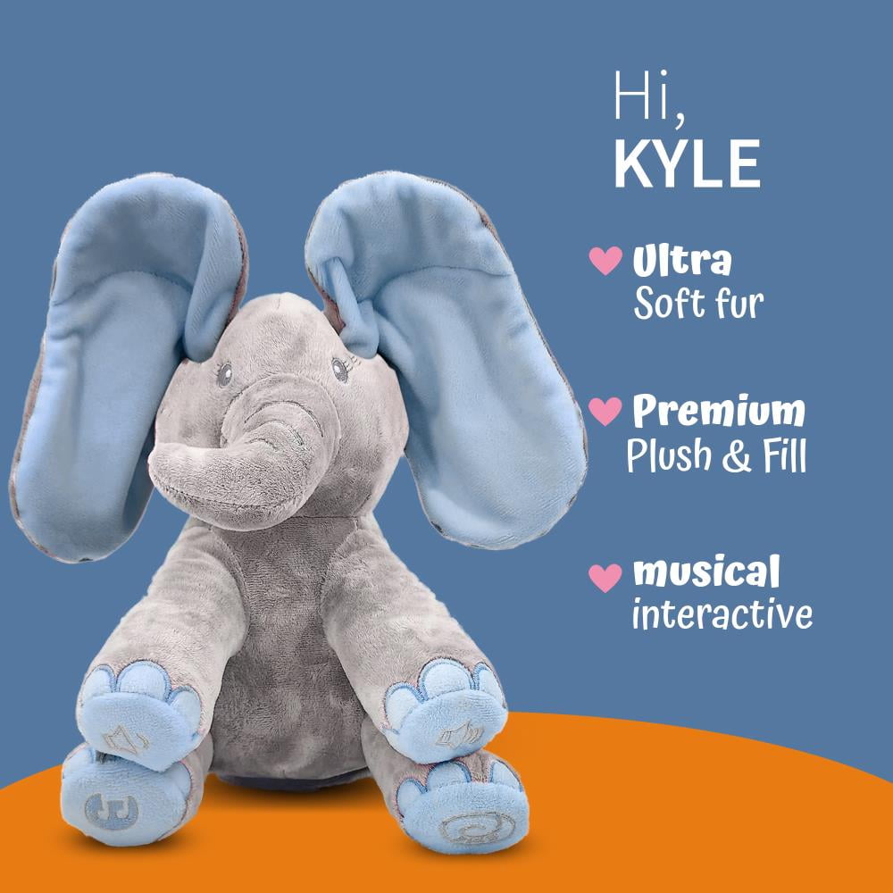Dimple Kyle Blue Interactive Stuffed Animal Toy, Animated Singing Elephant Plush with Peek-A-Boo, for Babies, Kids & Toddlers, Ages 0 and up , Battery Included