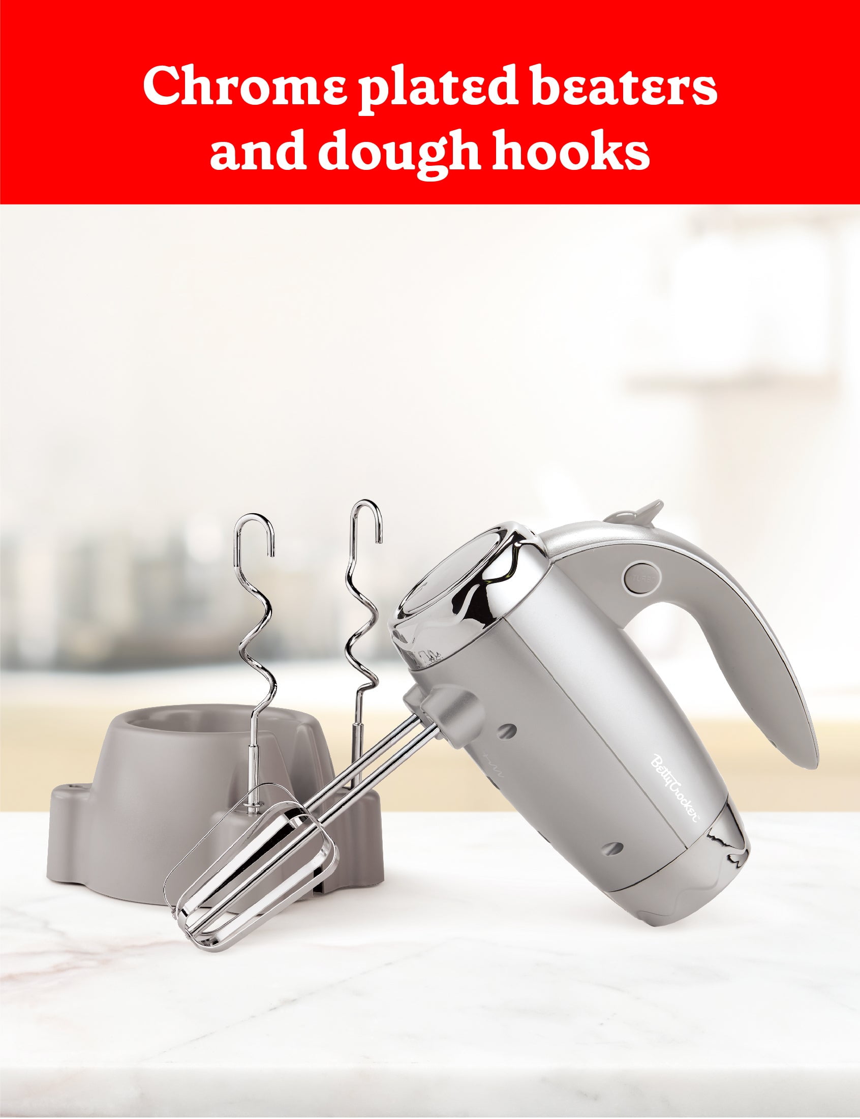 Betty Crocker 7-Speed Corded Electric Power Up Hand Mixer with Stand (Silver), BC-4208S