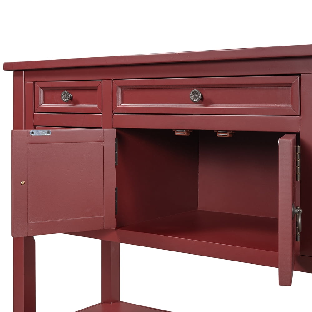 Lowestbest 45" Classic Console Table with Storage Drawers, Sofa Table with 7 Drawers, 1 Cabinet and 1 Shelf (Red) Lowestbest 45" Classic Console Table with Storage Drawers, Sofa Table with 7 Drawers, 1 Cabinet and 1 Shelf (Red)