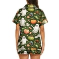 thumbnail image 3 of Halloween Pajamas Halloween Print Waist Button Short Sleeve Pajamas for Women Set, 3 of 3