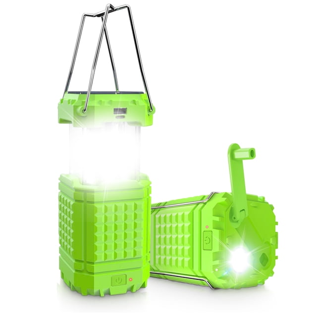 Electric LED Camping Lantern for Emergency, 3000 Large Capacity Solar Hand Crank Flashlight with 8H Play Time, Collapsible Survival Light, USB Charger for Cellphone, Must-Have Light for Power Outage