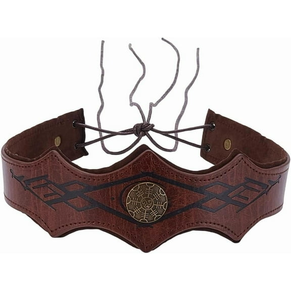 Embossed Medieval PU Leather Head Band Brown Retro Headpiece Adjustable Vintage Viking Leather Headband Hair Band Sienna