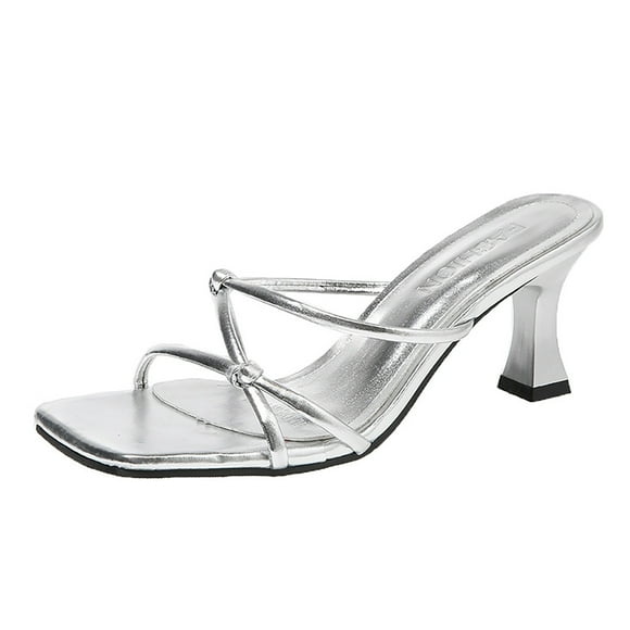 IUJSOY Square Open Toe Sandals for Women Stiletto Kitten Heel Strappy Slides Slip on Slingback Mules