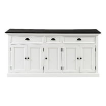 Pemberly Row Mahogany Wood Buffet with 5 Doors 3 Drawers in White
