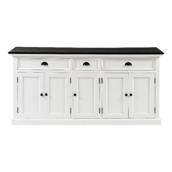 Pemberly Row Mahogany Wood Buffet with 5 Doors 3 Drawers in White