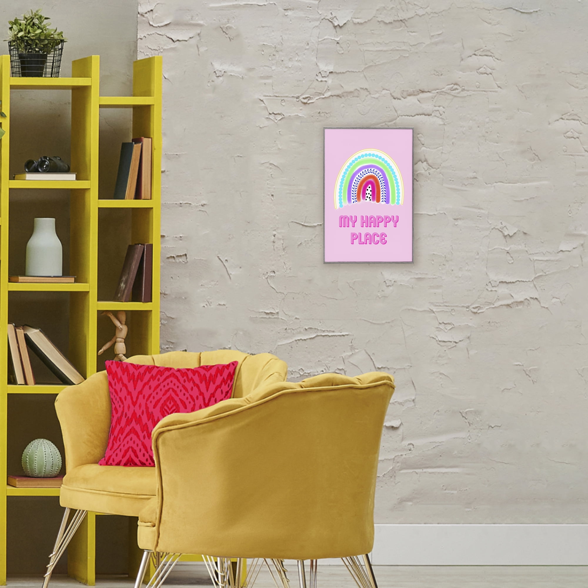 Stupell Industries Happy Place Dotted Rainbow Gray Framed Giclee Art, design by Pooja Dave